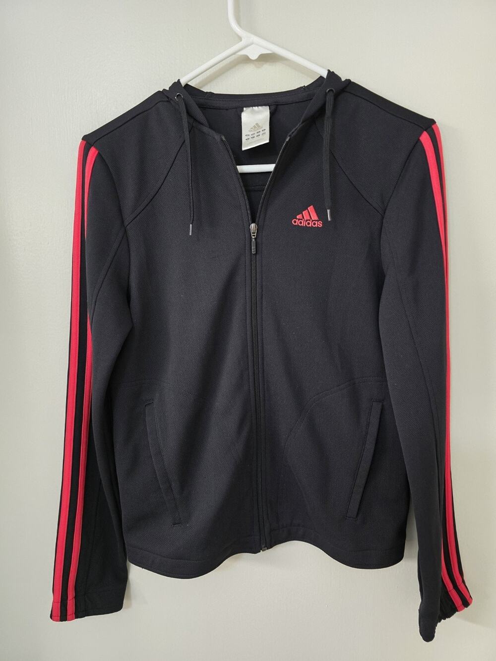 Adidas Hoodie XS Black Full Zip 3 Stripes Athletic Performance Jacket